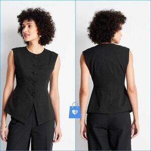 Size 12 - Womens Sleeveless Button-Front Waistcoat - Future Collective - Black